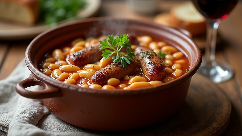 Plat de cassoulet servi dans une assiette avec une portion généreuse