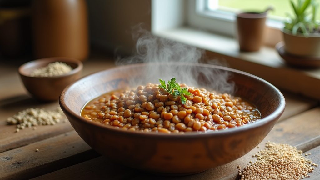 Casserole de lentilles cuites avec légumes aromatiques