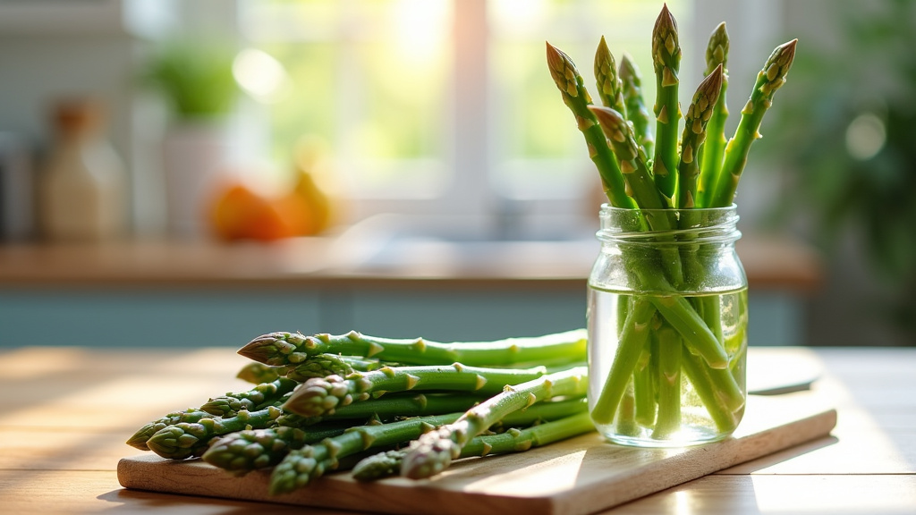 Assiette de dégustation avec asperges vertes et vinaigrette