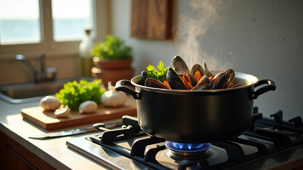 Casserole avec bigorneaux en cours de cuisson