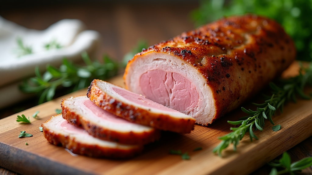 Filet mignon de porc cru sur une planche en bois