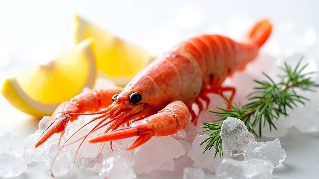 Langoustines sautées dans une poêle avec des herbes aromatiques