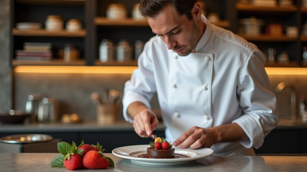 Intérieur élégant et chaleureux d'un restaurant de Cyril Lignac, avec des plats joliment présentés