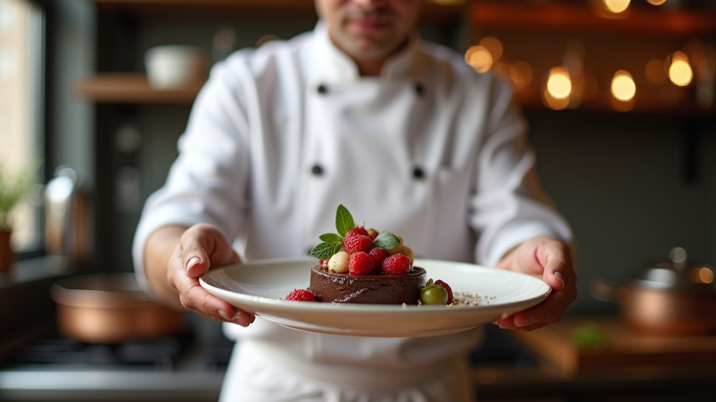 Cyril Lignac souriant dans une cuisine moderne, entouré d'ingrédients frais