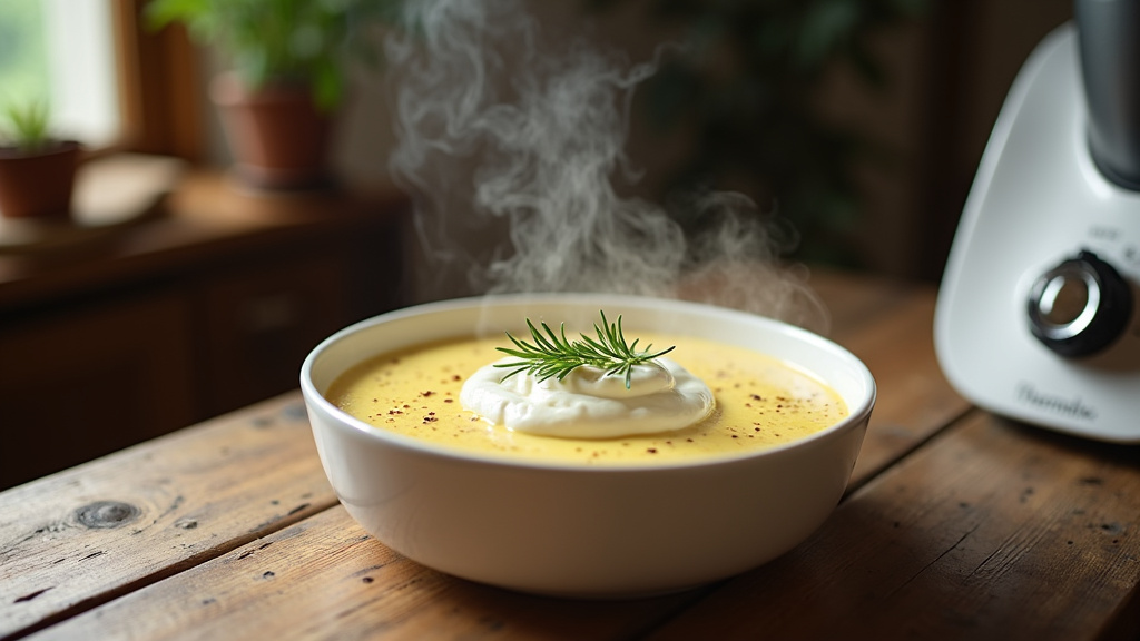 Thermomix en cours de préparation de la fondue de poireaux