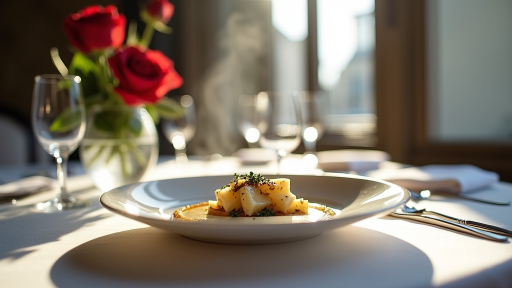 Présentation artistique d'une assiette signature de Guy Savoy