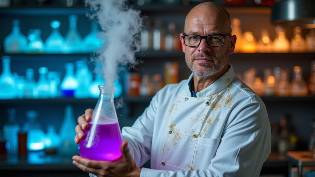 Heston Blumenthal en train de créer un plat innovant dans sa cuisine expérimentale