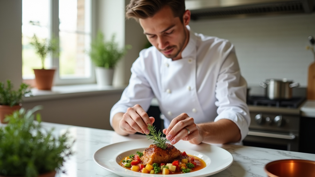 Jean-François Piège en cuisine, concentré sur la préparation d'un plat raffiné