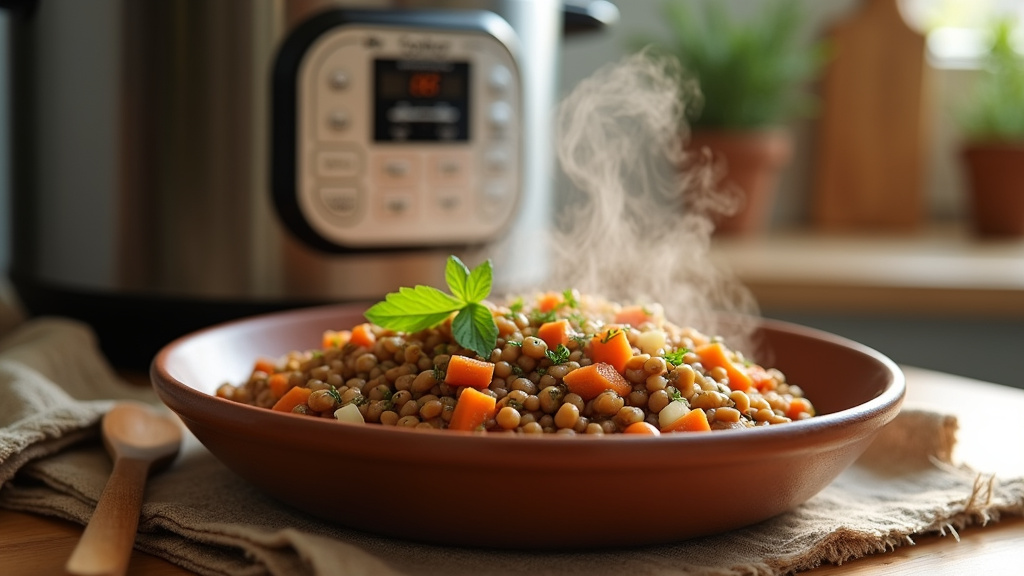 Plat de lentilles corail avec des légumes d'automne