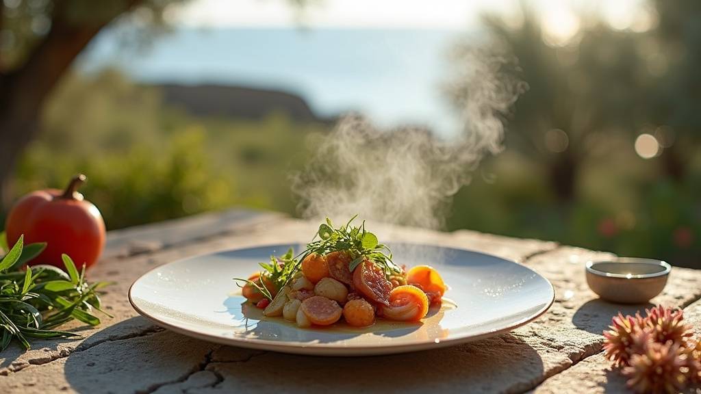 Assiette artistique de Mauro Colagreco, mettant en valeur des légumes frais