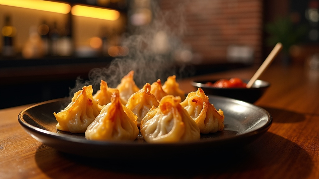 Assiette variée de gyozas avec différentes farces et accompagnements