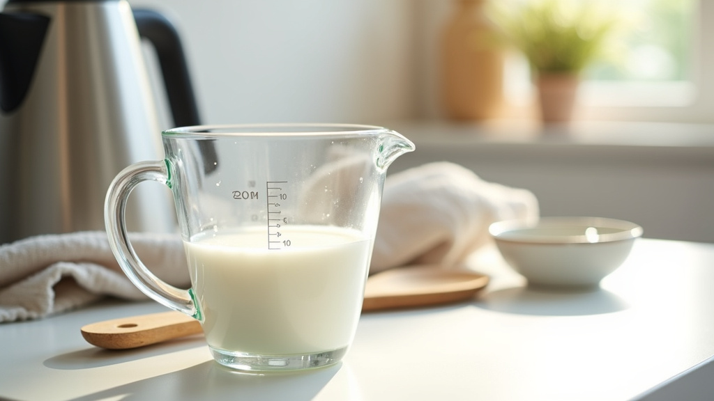 Verre à moutarde rempli représentant 200 ml de lait