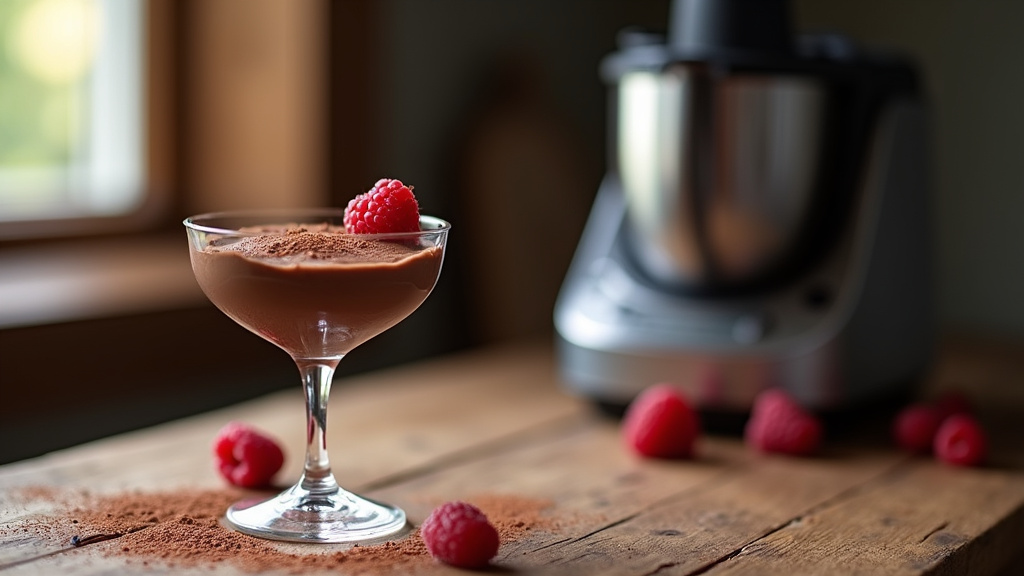 Mousse au chocolat décorée avec des fruits rouges