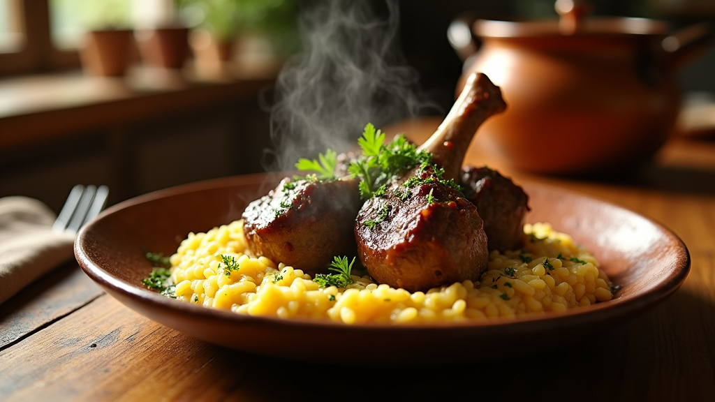 Assiette d'osso bucco finement dressée avec gremolata et légumes