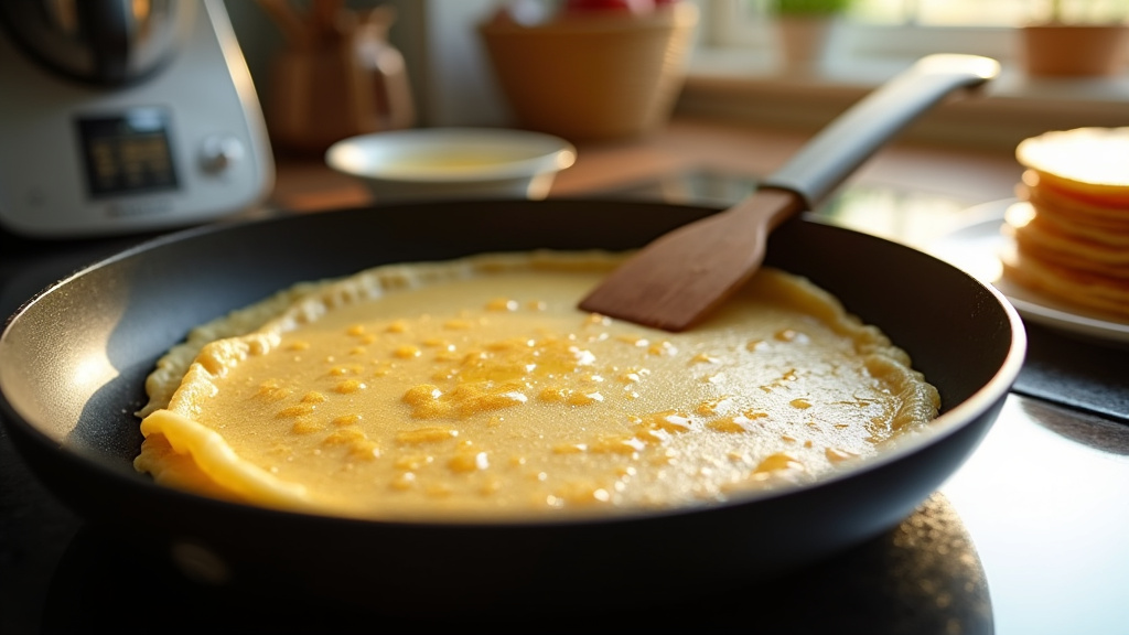 Crêpes garnies de fruits frais et sauce chocolat sur une assiette décorative