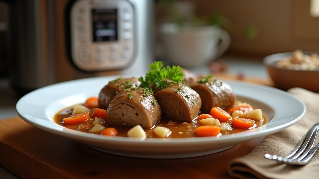 Paupiettes de veau préparées à l'avance dans un plat de service