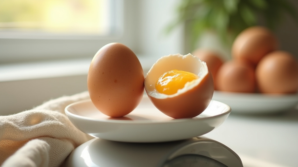 Balance de cuisine avec un œuf et des portions séparées