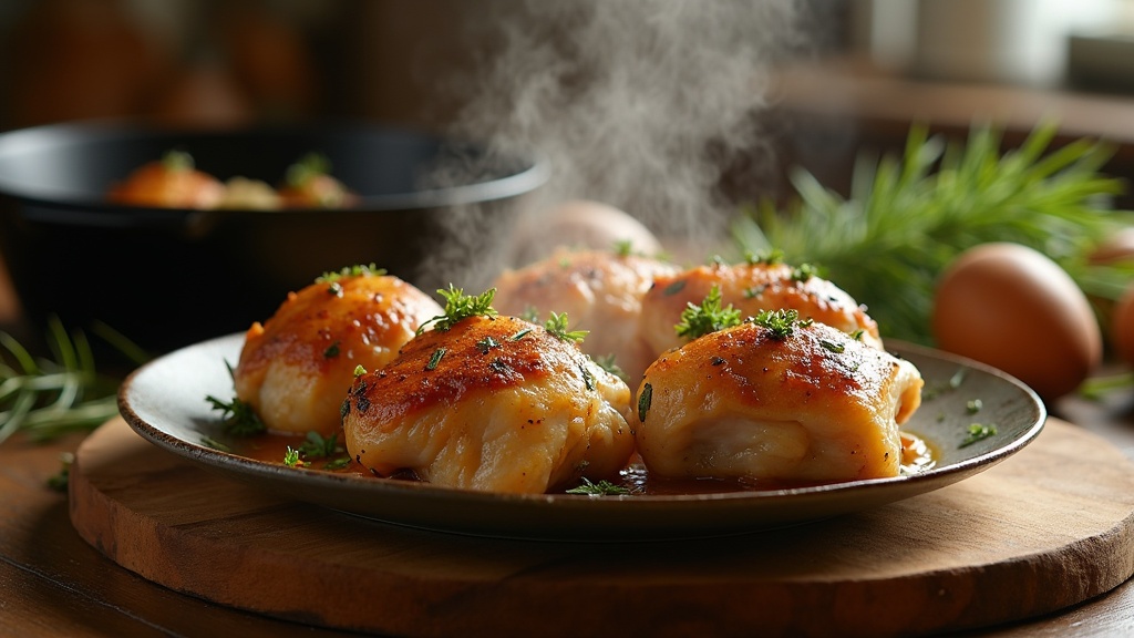 Hauts de cuisse de poulet cuits au four avec des légumes rôtis