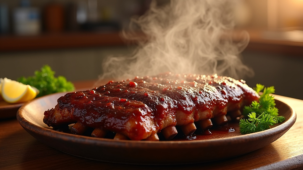 Ribs sortant du four avec une belle coloration caramélisée