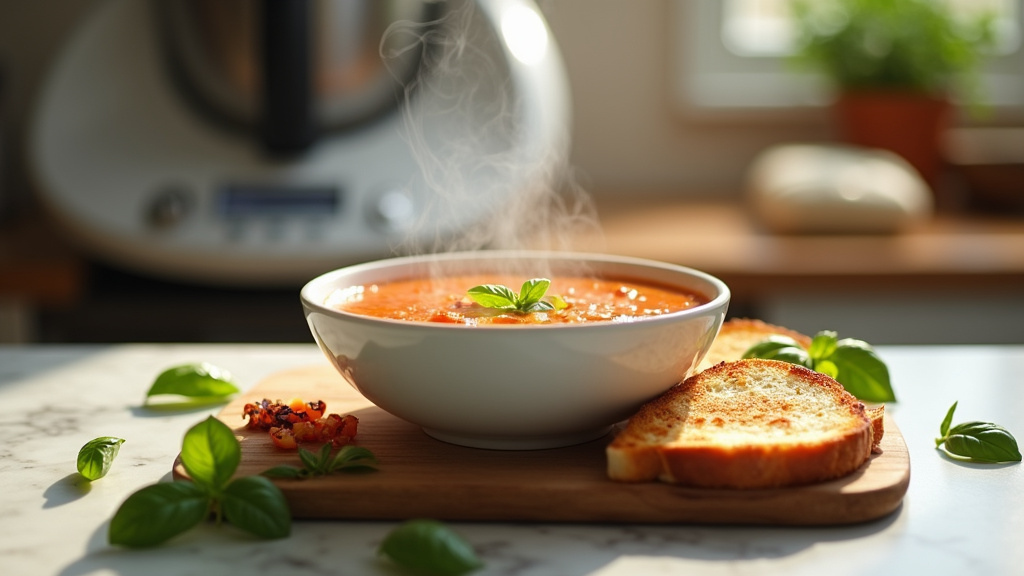 Préparation d'une soupe colorée dans le bol du Thermomix