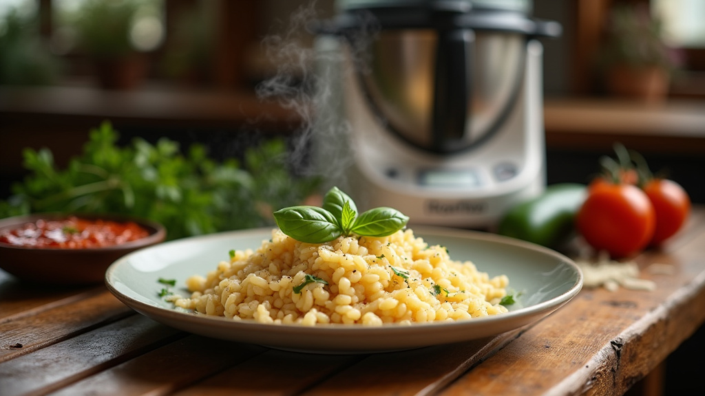Thermomix en action dans une cuisine moderne avec des ingrédients frais