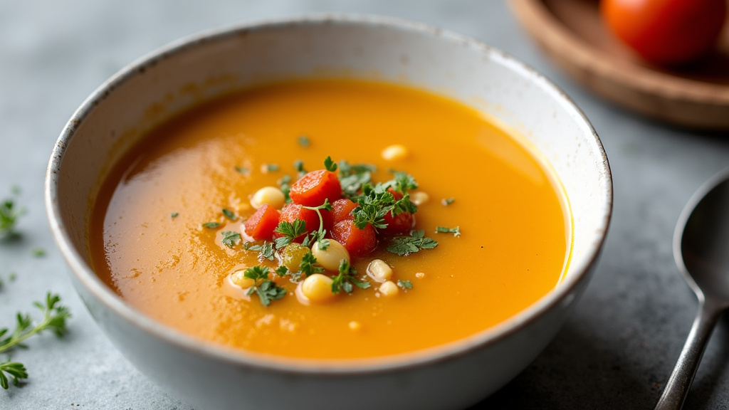 Thermomix en action préparant une soupe de légumes colorés