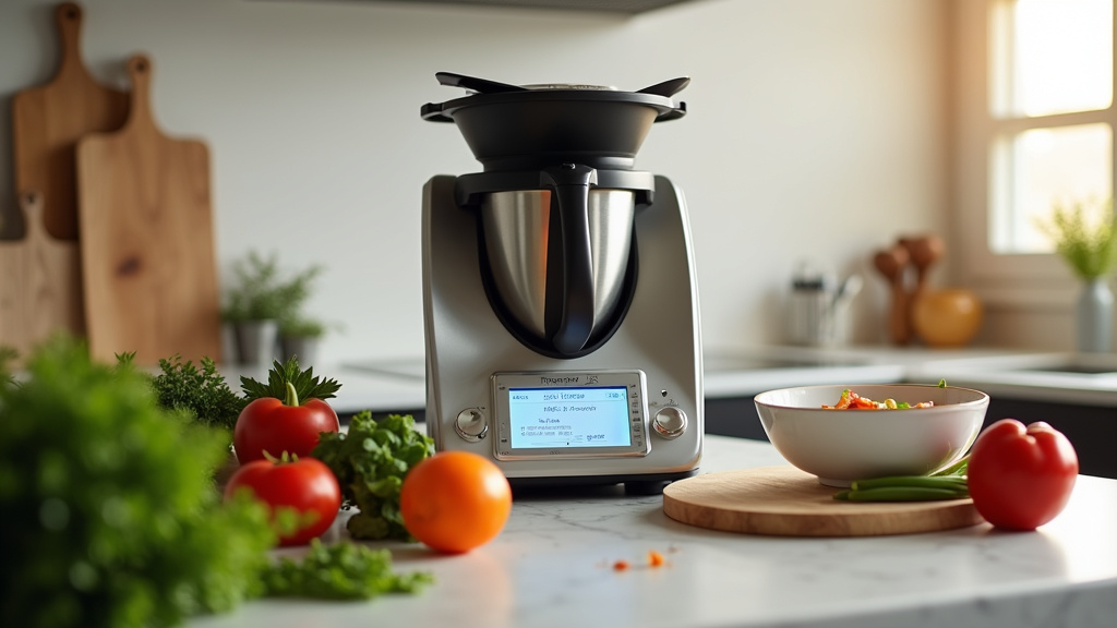 Thermomix TM7 en action sur un plan de travail de cuisine moderne